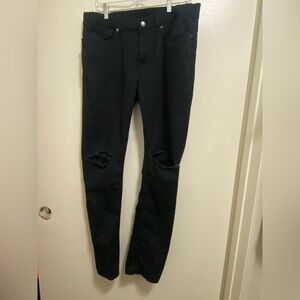 Oakley Mens Slim Fit Black Denim Jeans 34 34x31 Distressed Knees Skater Goth